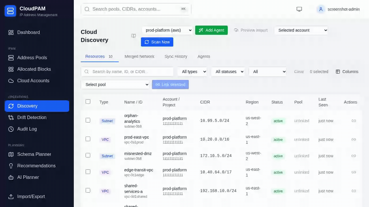 Selecting seeded resources and applying the import