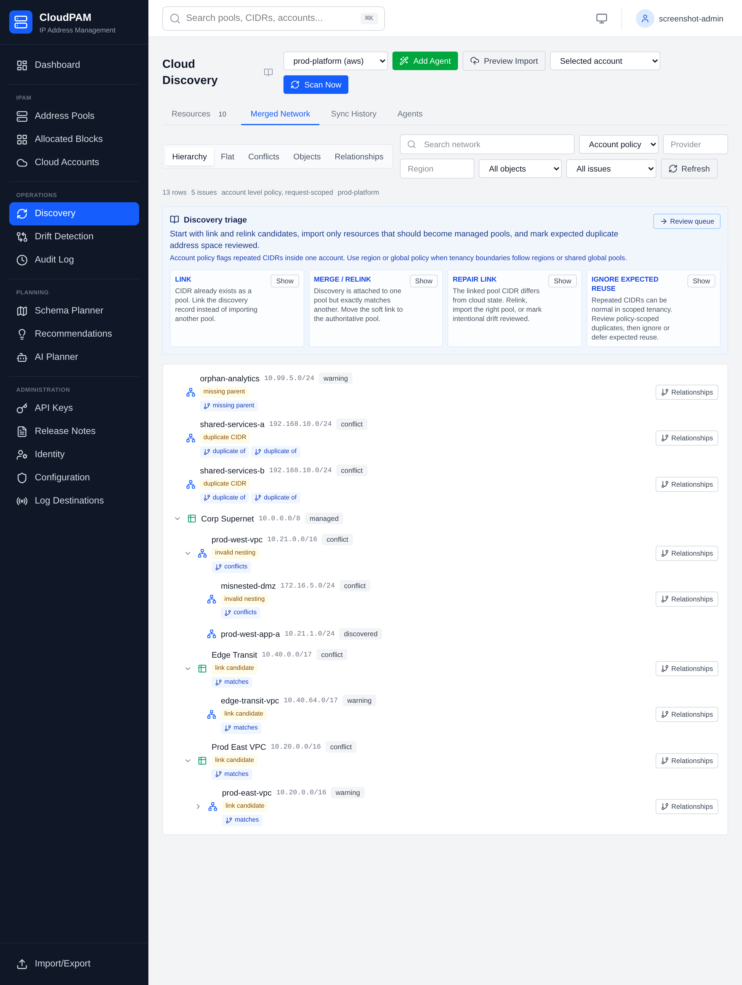 Merged network hierarchy