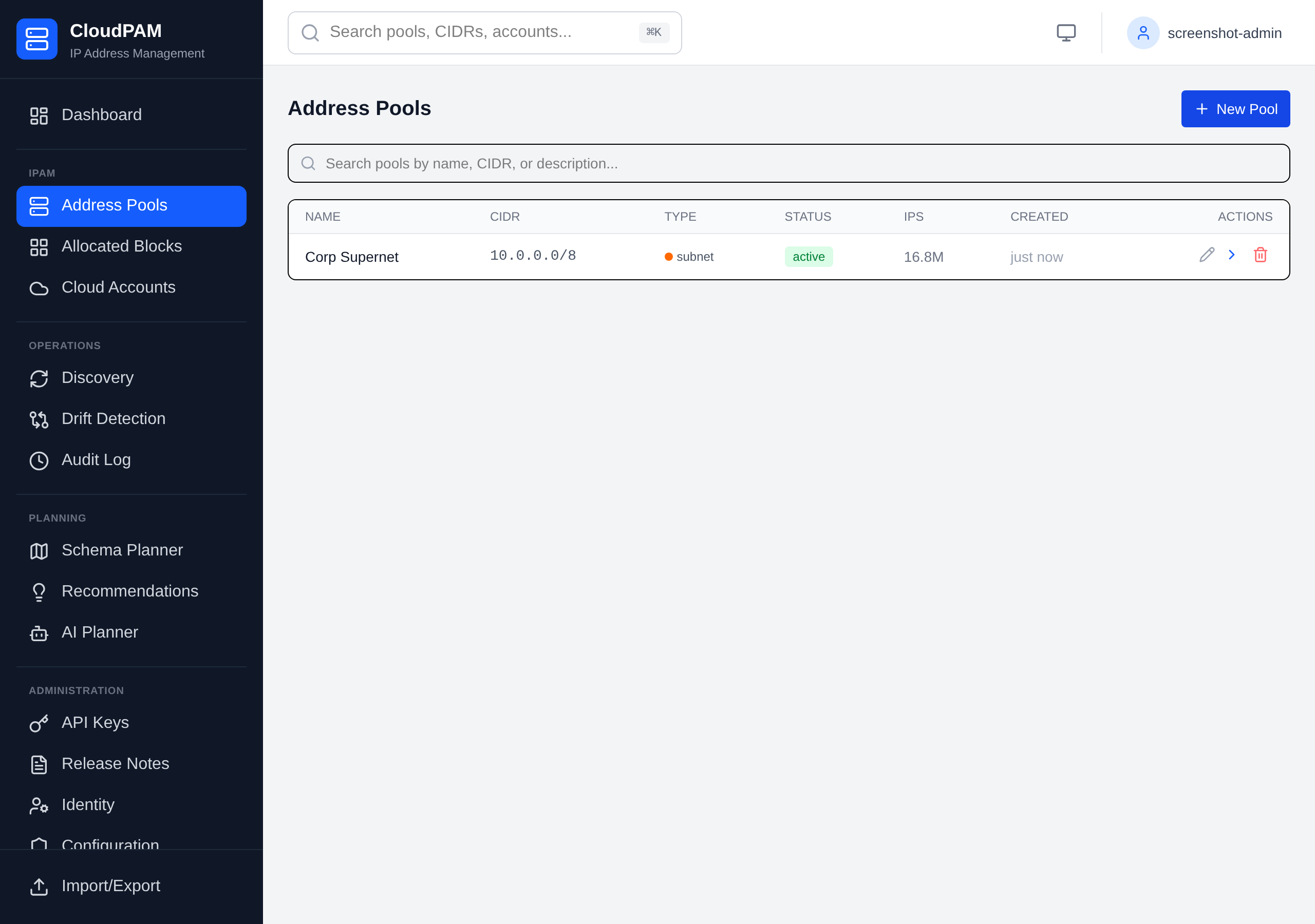 Address pools hierarchy in CloudPAM